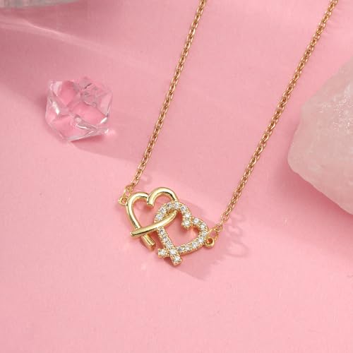 Image of SALTY Anti Tarnish Linked Heart Pendant Necklace for Women | Stylish Locket Chain | Fashion Jewellery Accessories | Minimal Jewelry | Ideal for Gifting | Marriage, Birthday | Gift for Valentine Day