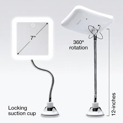 Fancii 10x Flexible Magnifying Mirror with 3 LED Light Settings, Rechargeable - Gooseneck Lighted Makeup Mirror for Bathroom, Locking Suction Mount, Cordless, 360° Rotatable (Mira 2 Plus) - Imagem 4