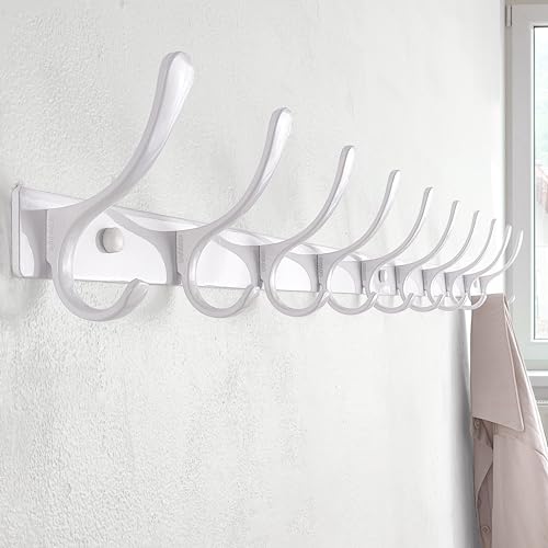 SKOLOO Coat Rack Wall Mounted - 10 Hooks, Pack of 2, Heavy Duty, Stainless Steel, Metal Wall Coat Hanger, Sturdy Wall Hooks for Hanging Coat, Jacket, Clothes, Hat, White by SKOLOO - Used condition - Image 2