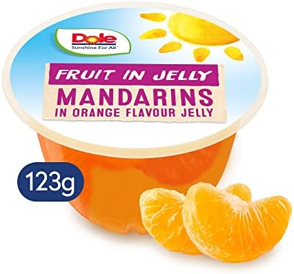Dole Mandarin in Orange Jelly Fruit Pots 20 x 123g, Healthy Snack Made with Fresh Fruit, No Added Sugar Fruit Bowls, Perfect for Breakfast & Dessert or Adding to Recipes