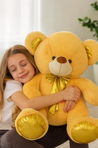 Image of SARO Soft Cute Huggable Teddy Bear with Golden Foot 52 cm | Colour Soft Toy for Girls Boys Kids Baby | Best Gift for Valentines, Birthday, Anniversary (Golden 52Cm Hight)