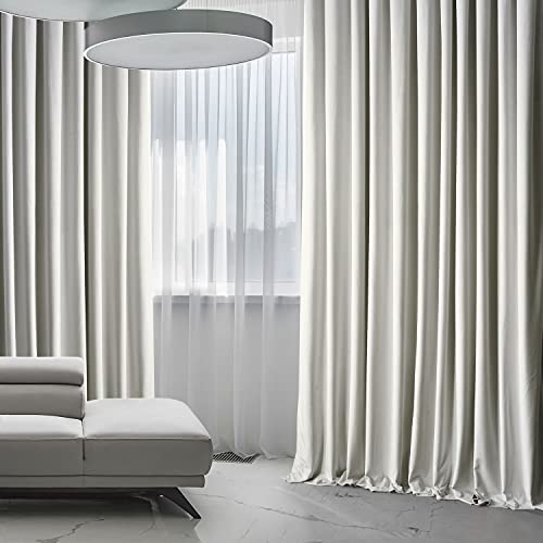 Image of HPD Half Price Drapes Signature Plush Extra Wide Velvet Blackout Curtains for Bedroom (1 Panel),100W X 96L Hotel Black Out Curtains for Living Room, Thermal Insulated Blackout Curtains, Misty White