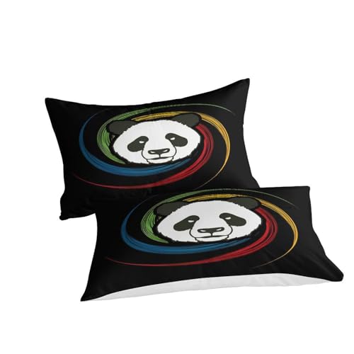 Housse de couette panda 3D 200x200 parure de lit microfibre arc-en-ciel