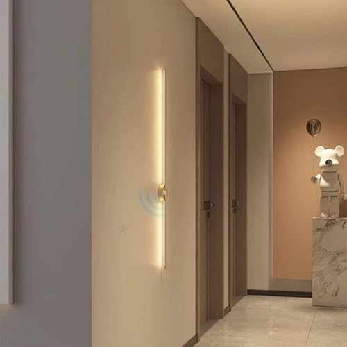 MRBVAOXVD Lámparas de Pared, Luces de Pared Led Interior Moderno con Sensor de Movimiento Lámpara de Pared Tira Larga Pared Sconce Diseño Lineal Nórdico para Sala de Estar Dormitorio Pasillo/Oro/100 c
