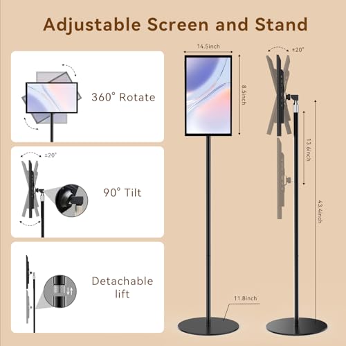 Image of Touch-Screen Self Service Kiosk, Interactive Digital Display Stand with Pedestal Base, Digital Signage,FHD Information Kiosk,Applicable for Content Query and Information Publishing (15.6 inches)