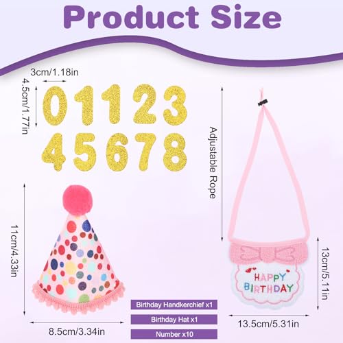 Wanmu Katzen-Geburtstags-Partybedarf, Katze Katzen Geburtstag Hut Bandana Mütze mit 8 Bling Nummern, Hunde Geburtstagslätzchen für Hundegeburtstagsparty, Welpenkatzenhaustier Deko (Rosa)