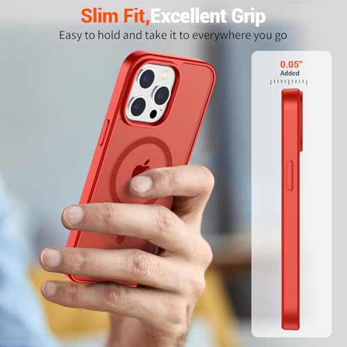 Image of SUPFINE Magnetic for iPhone 13 Pro Case (Compatible with MagSafe) (Military Grade Drop Protection) Translucent Matte Shockproof with Anti-Fingerprint Phone Case,Red