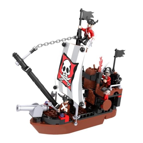 Image of SKY LINE OCEAN Sea Rover Pirate Ship Building Block Set, 167 PCS Multi-Color Pirate Boat Construction Toy, Creative Ocean Adventure Gift for Kids, 5-Year Structural Warranty
