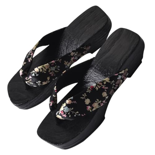 TOPPERFUN - TOPPERFUN 1 Paar Japanische Traditionelle Sandalen Geta Holzclogs Sommer Damen Sandalen Rutschfest Kreative Clog Schuhe für Frauen