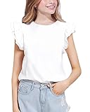 Girls White Shirt Summer Casual Ruffle Sleeve T-Shirt Blouse Crop Top Size 7 8