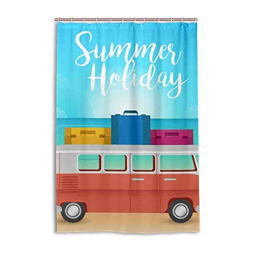 FANTAZIO Duschvorhang VW Camper und Strand Polyester Badvorhang mit dicken C-förmigen Haken für Badezimmer Wasserdicht 1 Stück 121,9 x 182,9 cm