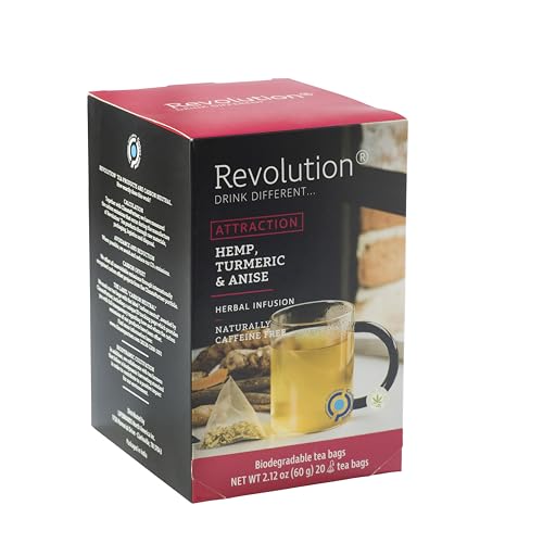 Revolution Tea ATTRACTION Hemp, Turmeric & Anise Hemp Tea - Unique Blend with Herbal Twist with Ginger, Orange peel, Cinnamon, and Star Anise