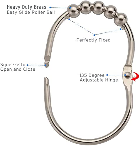 Amazer Shower Curtain Hooks Rings, Metal Wide Shower Curtain Rings Hooks For Bathroom Shower Rod, Polished Nickel, Set Of 12 #TOP1
