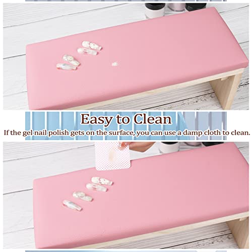 Arm Rest For Nail Techs, Professional Microfiber Leather Nail Arm Rest Cushion With Soft High-Density Sponge Solid Wood Table Non-Slip Manicure Hand Rest Stand For Nail Supplies (Pink) #TOP4