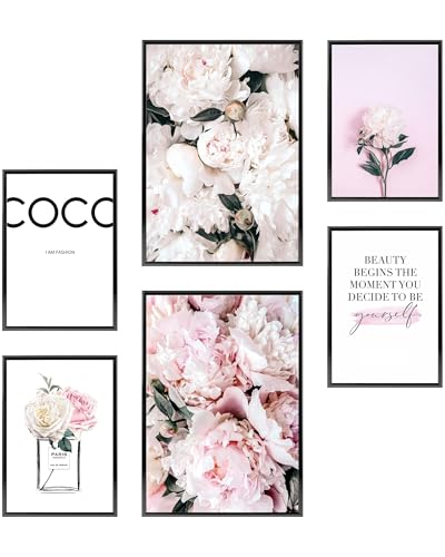 Heimlich Cuadros Decorativos - SIN Marcos -Decoración Colgante para Paredes de Sala, Dormitorios y Cocina - Arte Mural | 2 x A3 & 4 x A4-30x42 & 21x30 | » Whitsun Rose Coco «