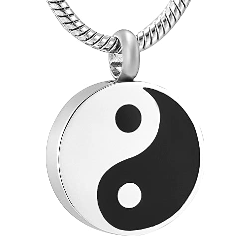 ZJND Colgante Cenizas Cremacion Cultura China Ying-Yang medallón Tornillo cremación urna Soporte de Cenizas Recuerdo fúnebre Cofre joyería de Acero Inoxidable Urna Cenizas Mascota