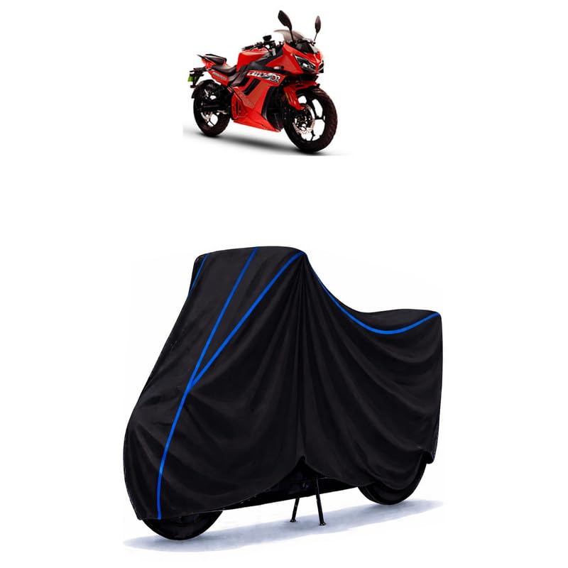 Image of Kabira Mobility KM 3000 Bike Cover Water Resistant Universal Motorcycle Rain | Heavy Duty UV Protection, Dust, Scratch Indoor Outdoor All Weather with Black Blue Piping Elastic