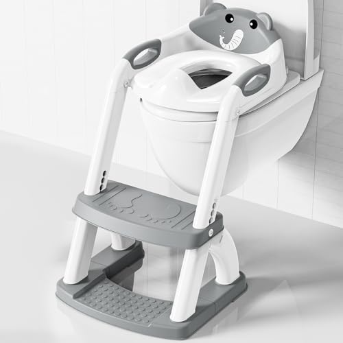 Toilettensitz Kinder mit Treppe, Höhenverstellbar Faltbarer 2-in-1...