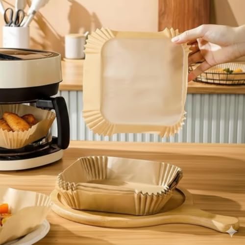 50 Adet Airfryer Pişirme Kağıdı; Kare Tek Kullanımlık Yanmaz Yapışmaz Kağıt, 16 cm Hava Fritözü Kağıdı, Yağ Geçirmez Gıda Sınıfı Fırın ve Airfryer Aksesuarları