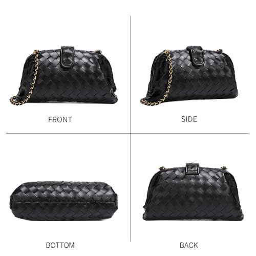 Woven Leather Clutch for Women, Underarm Shoulder Bag Crossbody Purse with Metal and Extender Chain3