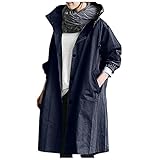 NAMTYQX Womens Trench Jackets Rain Jacket Loose Hooded Oversized Elegant Windbreaker Comfortable Coat Outwear Navy