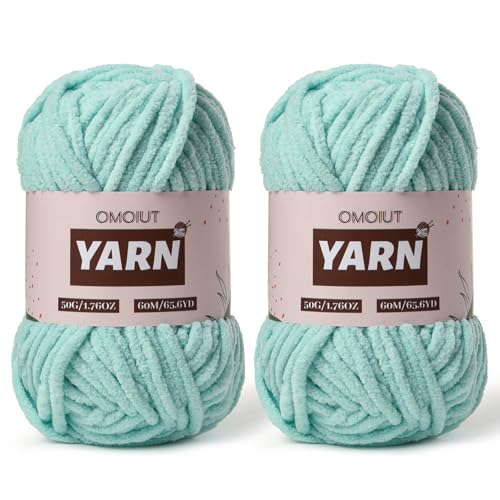 Image of 2 Packs Plush Chenille Chunky Crochet Yarn - Baby Yarn for Crocheting Soft - Velvet Yarns Knitting for Blankets Crafts - Fluffy Amigurumi Yarns 100g /131yds (2 Aqua Green)