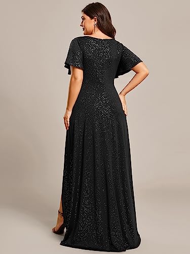 Ever-Pretty Plus Sparkle V Neck A Line Ruffle Sleeve High Low Glitter Cocktail Wedding Guest Dresses for Curvy Women2