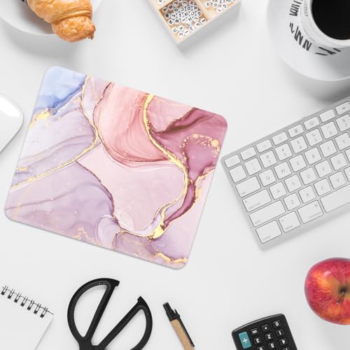 Image of FROGIGO Mouse Pad with Stitched Edges - Elegant Marble Mousepad for Women, 9.25 x 7.75 inch Washable Square Desk Pad, Non-Slip Rubber Base, Office Home Laptop Accessories - Rose Marble