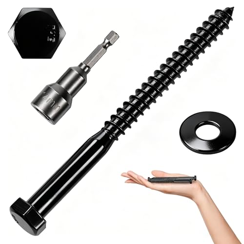 Vis tire-fond à bois 18-8 noir 0,95 x 15,2 cm, lot 50 boulons hexagonaux inox 304