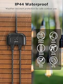 EIGHTREE Outdoor Smart Plug Waterproof IP44, Smart Outlet Plug with 2 Independently Controlled Outlets, Compatible with Alexa and Google Assistant, Voice & Remote Control, Timer&Schedule, 2.4GHz Only