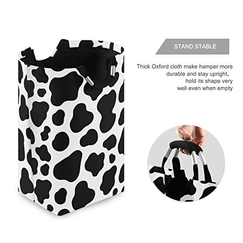 Laundry Hamper, Animal Cow Pattern Print Black Laundry Basket Washing Clothes Hamper Collapsible Storage Bin Foldable Shopping Bag Toy Book Holder