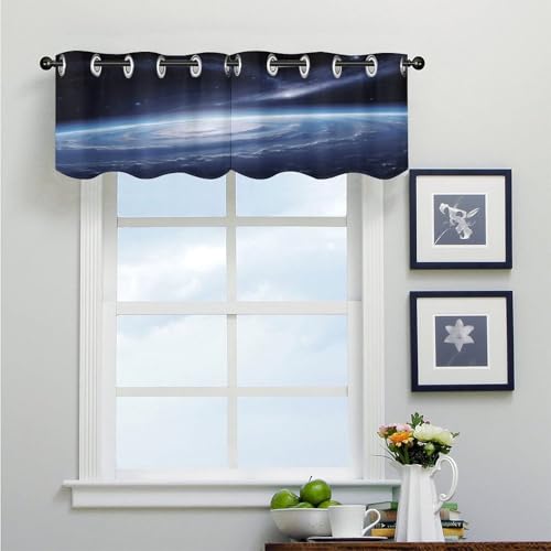 Cortinas opacas de dormitorio y cocina con estampado espacial, cenefa de ventana corta 5