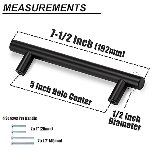 Image of Probrico 20 Pack| 5 inch Hole Centers Black Kitchen Cabinet Handles Stainless Steel Drawer Pulls Euro T Bar Dresser Handles