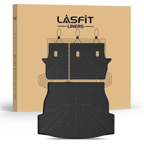 Image of LASFIT Cargo Trunk Mat for Toyota RAV4 2019-2025 (Include Hybrid) | 100% TPE All Weather Rear Cargo Liner with Backrest Mats Custom Fit Waterproof RAV 4 Automotive Accessories, Black