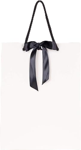 PAPERIST 12 bolsas de regalo Elegance con lazo de satén, bolsa de regalo gruesa resistente y duradera, bolsa de regalo blanca con asa negra y cinta