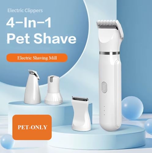 Image of Pets&Kins 4-in-1 Pet Grooming Kit with Trimmer and Nail Grinder | Silent, Cordless Rechargeable and IPX7 Waterproof for Dog & Cat | 4 attachments | Storage Bag | Quiet 2-Speed Clippers for Paws, Face, Ears & Nails | White