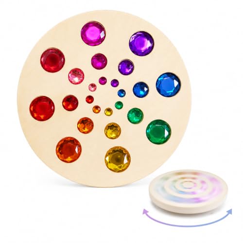 Kreisel aus Holz Regenbogen 21cm mit 24 funkelnden Steinen