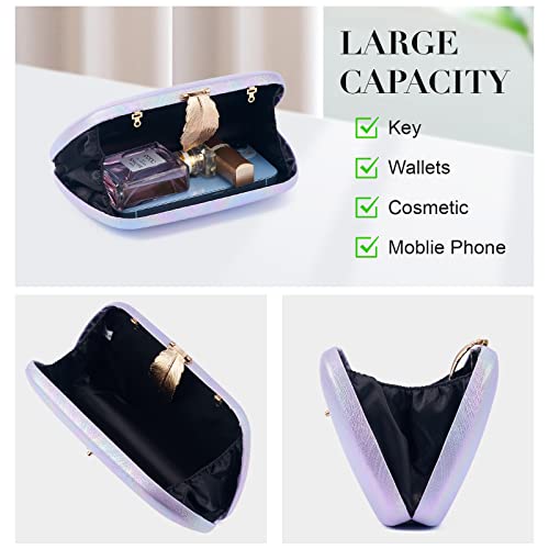Weimzc Women Clutch Bag Evening Bag,Leaf Snap Closure Evening Handbag,Lady Party Wedding Small Clutch Purse(Purple Gradient) #TOP2