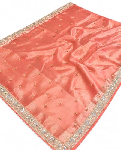 THREADS GALLERY Most vital and Demanding Ghunghroo Saree Banarsi Tissue Silk, saree (Peach)