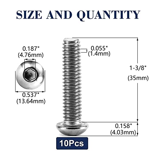Image of 5 /16-18 x 1-3 /8 inch Button Head Socket Cap Bolts Screws, 10Pcs 304 Stainless Steel 18-8, Allen Hex Drive, Bright Finish by SG TZH(with Hex Spanner)