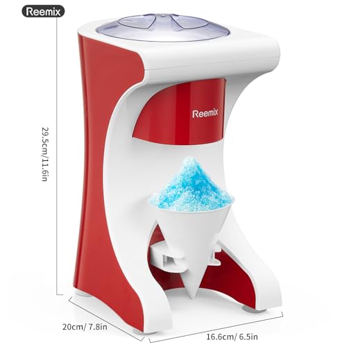 Reemix Elektrische Shaved Ice Maschine – Profi-Edelstahlklingen für Snow Cones & Slushies – Rutschfest mit Saugnapf-Boden & Kabelstaufach – 60W Kompakt-Eiscrusher für Cocktails & Kinderpartys
