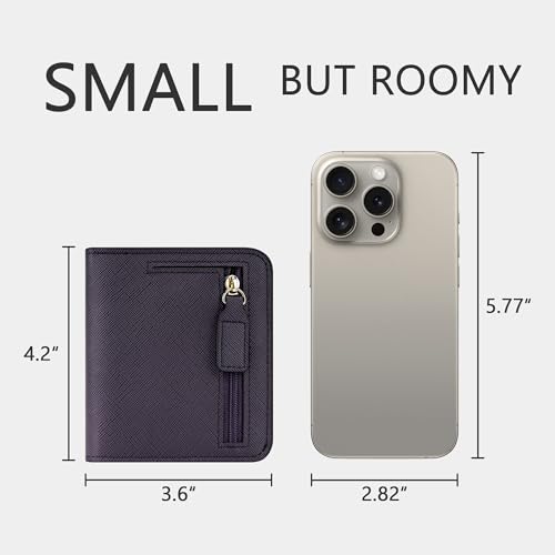 Image of Gostwo Small Wallet for Women, Slim Bifold Credit Card Holder, Compact RFID Blocking Cash Wallet, Billfolds Thin Leather Zipper Pocket, Mini Wallet Gift for Ladies Teen Girls Travel with ID Window