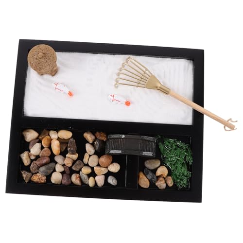 Generic Miniature Ocean Scene Zen Garden for Desktop Black Decorative Sandbox with Rakes Relief Fidget Toy Decor Unique Idea