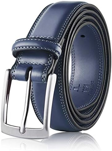 MILORDE Men Genuine Leather Belt with Single Prong Buckle, Fashion & Classic Design for Dress and Causal (Size 48 (Waist 46), Basic Navy)