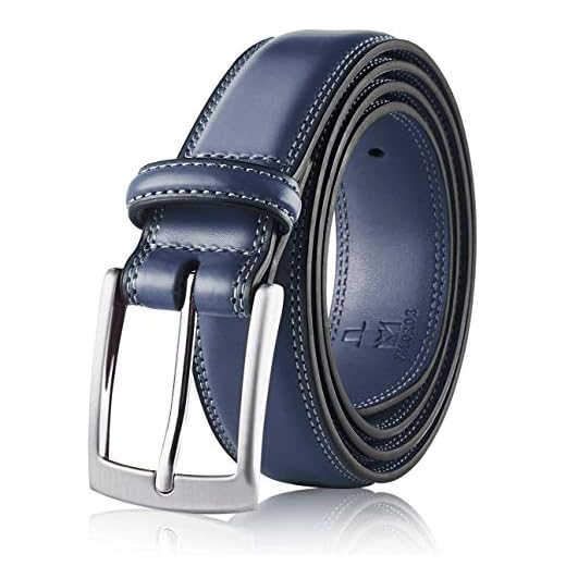 MILORDE Men Genuine Leather Belt with Single Prong Buckle, Fashion & Classic Design for Dress and Causal (Size 36 (Waist 34), Basic Navy)