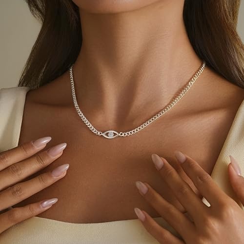 Evil Eye Necklace for Women, 14K Gold Plated Protection Evil Eye Pendant Necklace Lucky Blue Eye Necklace for Women, Boho Tiny Evil Eye Lucky Protection Jewelry Gift3