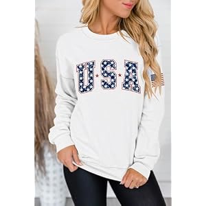 Dressmine Womens Usa Sweatshirt Long Sleeve Graphic 4Th Of July Flag Shirts 2025 Cute Knit Casual Pullover