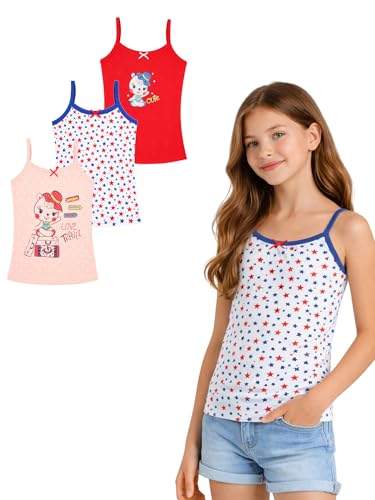 Image of Kids Girl's Regular Fit Vest | 100% Cotton| Skin Friendly | Lightweight | Sleeveless Design | Pack of 3 Print (Color & Print May Vary)