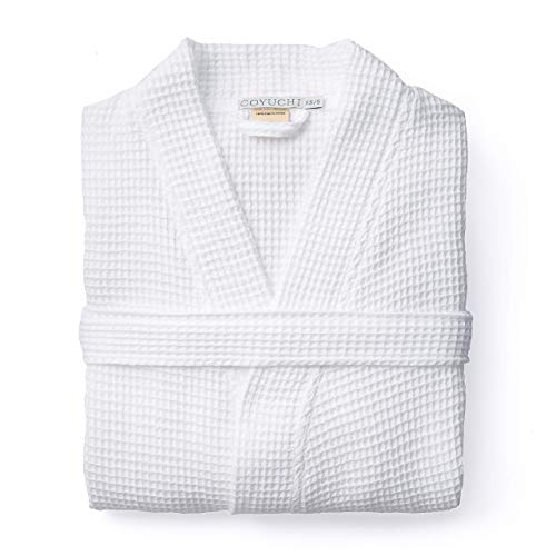 Coyuchi Unisex Organic Waffle Robe, Long Bathrobe, Cotton, Alpine White, (S-M)