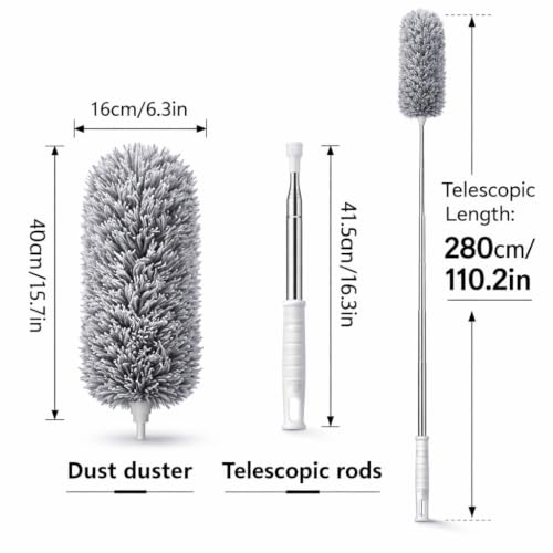 Image of DecorTwist Ceiling Fan Cleaning Duster, Extendable Long Handle Cobweb Brush | Washable microfiber 3-in-2 kit, Extendable long handle. No ladder. For fan blades, cobwebs, lights, blinds & high corners.